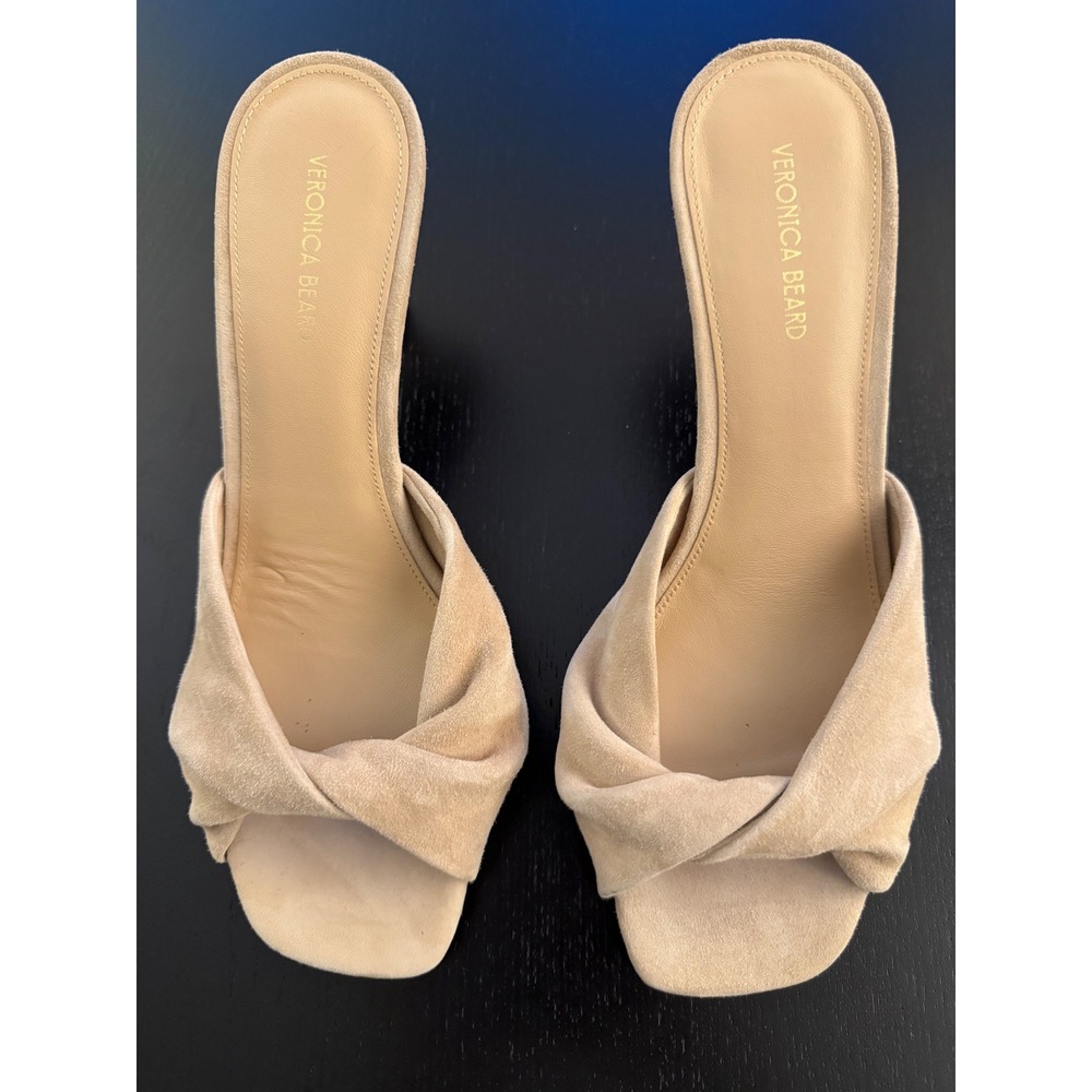 Veronica Beard Suede Sandal Heel Womens 8M Cream Melli Slip-On Nude Mule